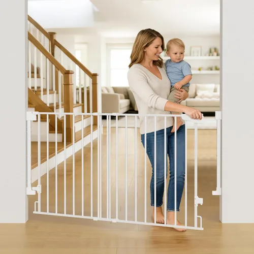 Miniatura 14 de Cumbor 29.2–43" Puerta de bebé para escaleras, de montaje en pared (se requiere taladrar), puerta para perros expandible sin barra inferior, puerta