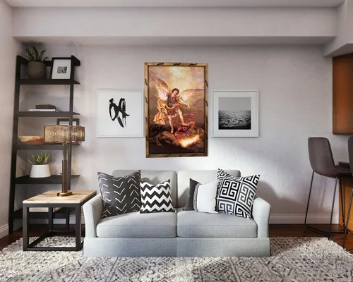 Miniatura 3 de Mrcjsales: Arcángel de San Miguel, imagen dorada en marco rústico, pintura al óleo, 24 x 36 pulgadas, 13 x 18 pulgadas, 10 x 12 pulgadas, imagen