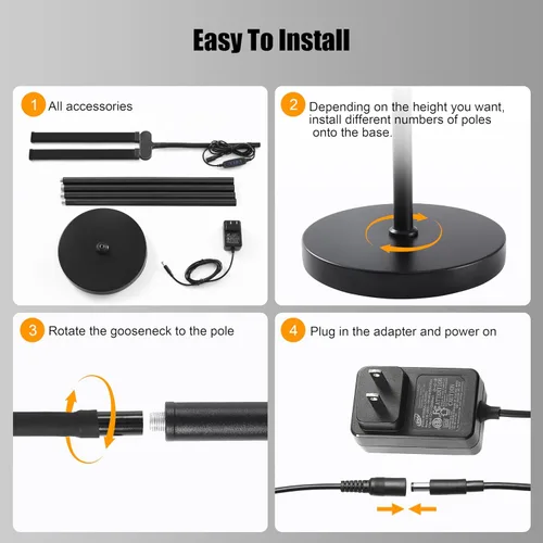 Miniatura 6 de Lámpara de pie LED, lámparas de pie brillantes de 18W para sala de estar, 3 modos de color 10 niveles de brillo, cuello de cisne flexible ajustable