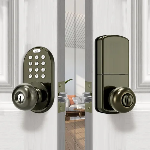 Miniatura 4 de Cerradura de perilla de puerta con teclado de entrada sin llave, cerradura digital inteligente electrónica mejorada para puertas delanteras, Bronce