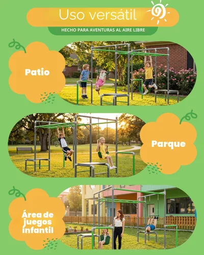 Miniatura 7 de Gimnasio de la Jungla al Aire Libre con Marco de Barras para Monos, Set de Escalada, Barra de Trapecio, Columpio de Cinturón, Barras de Gimnasia