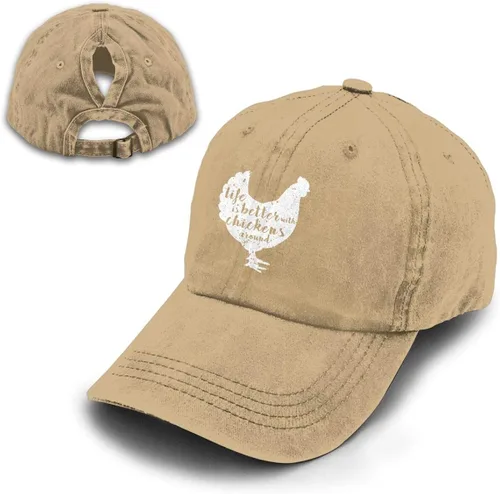 Miniatura 5 de Life is Better with Chickens Around Vintage Ajustable Cola de caballo Gorra de vaquero Gorra de gimnasio para mujeres