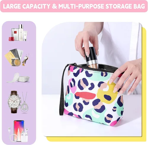 Miniatura 4 de Bolsa de maquillaje grande con cremallera, bolsa de cosméticos portátil para bolso, bolsa de viaje de neopreno lavable para mujer, Colorful Hearts