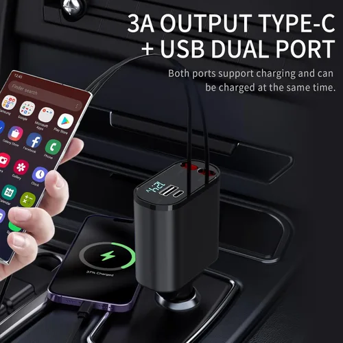 Miniatura 3 de Cargador de coche de carga rápida de 60W para iPhone, cargador de teléfono retráctil 4 en 1, artículos de viaje esenciales, regalos para mujeres