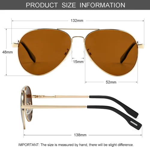 Miniatura 180 de Gleyemor Lentes de sol polarizados estilo aviador para niños y niñas, jóvenes, adolescentes, dos tamaños de 1.969 in y 2.047 in