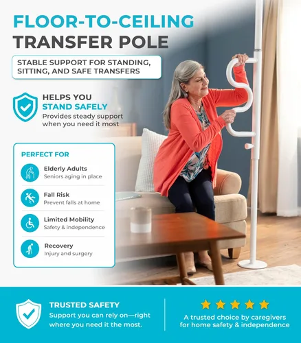 Miniatura 2 de Stander Wonder Pole Plus with Rotating Double Grab Bar, Tension Mounted Security Pole for Seniors & Elderly Adults, No-Drill Floor to Ceiling
