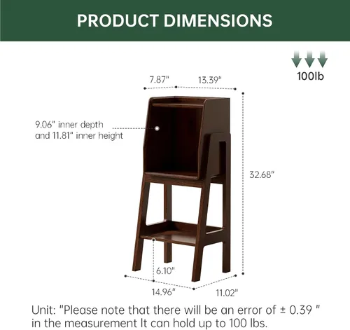 Miniatura 2 de Estante de Escalera 100% Roble Macizo con Gabinete, Mesita de Noche de 32.67" de Alto con Marco Estable para Dormitorio, Pequeña Estantería