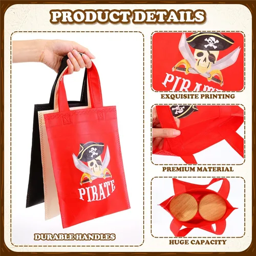 Miniatura 4 de Hosuly 24 bolsas de regalo para fiesta de pirata, regalos de fiesta de cumpleaños pirata, bolsas de botín no tejidas para regalo, dulces, tesoros