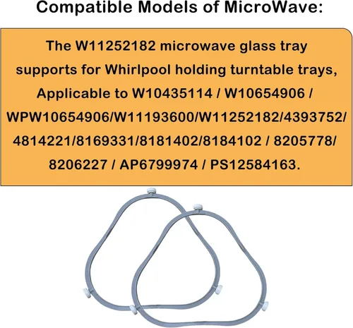 Miniatura 4 de Paquete de 2 anillos de soporte para tocadiscos de microondas W11252182/8206227 de 7.48 pulgadas, pieza de repuesto de soporte de bandeja de vidrio