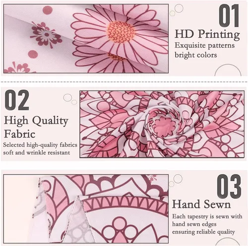 Miniatura 6 de Atrippy Tapiz de pared bohemio con mandala rosa para dormitorio, tapiz estético blanco y rosa, decoración de habitación para adolescentes y niñas