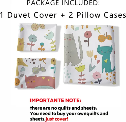 Miniatura 6 de CVHOUSE Funda de edredón Kawaii de tamaño individual, lindo juego de ropa de cama con diseño de gato para niñas y niños, funda de edredón Kawaii, 1