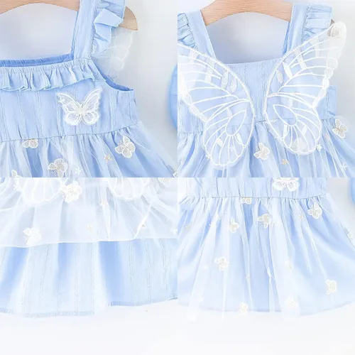 Miniatura 6 de Vestido tutú de verano para niñas pequeñas, sin espalda, vestido de princesa para fiesta de cumpleaños, vestido de verano con lazo floral