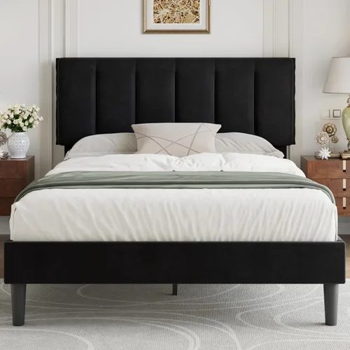 Miniatura 53 de VECELO - Base de cama tamaño individual con cabecera tapizada, plataforma con soporte de listones de madera de alta resistencia, no necesita somier