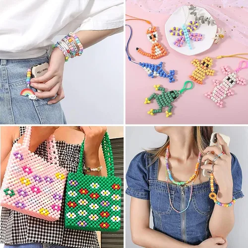 Miniatura 4 de Cuentas de pony de colores para pulseras de amistad, 1000 unidades de cuentas de plástico coloridas de 0.236 x 0.325 pulgadas para hacer joyas