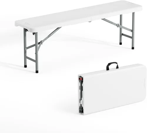 VINGLI Banco plegable de plástico de 4 pies, asiento de picnic portátil para interiores y exteriores, campamento, comedor, actividades de