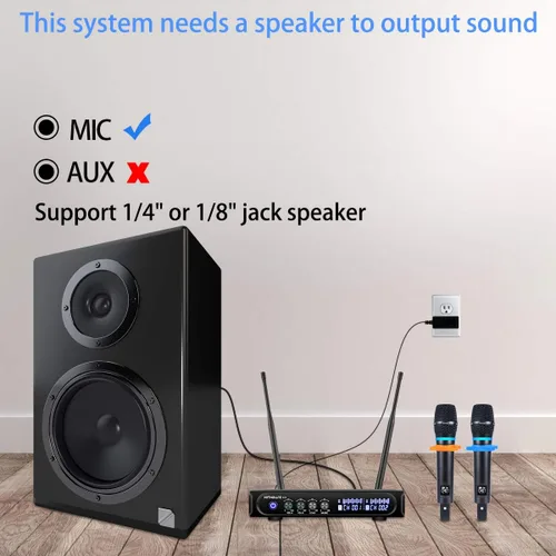 Miniatura 5 de S9 UHF Sistema de micrófono inalámbrico recargable para karaoke, micrófono inalámbrico dual con caja receptora Bluetooth + control de volumen ECHO