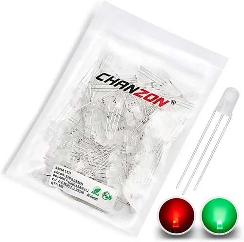 CHANZON 100 luces de diodo LED difundidas rojas y verdes de 0.197 in de ánodo común (esmerilado redondo bicolor) lámparas de bombilla de iluminación