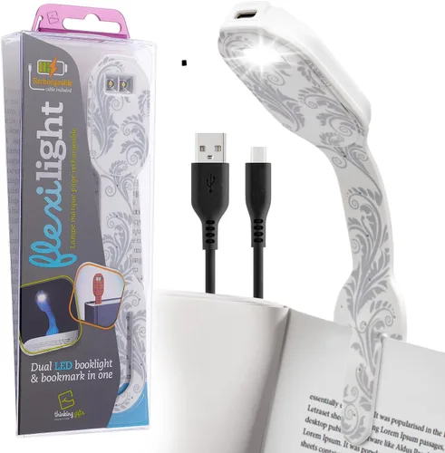 Miniatura 12 de Gifts for Readers & Writers Luz de libro recargable, luz de lectura con clip para cama, Flexilight 2 en 1 y marcapáginas, 12 horas de luz una vez