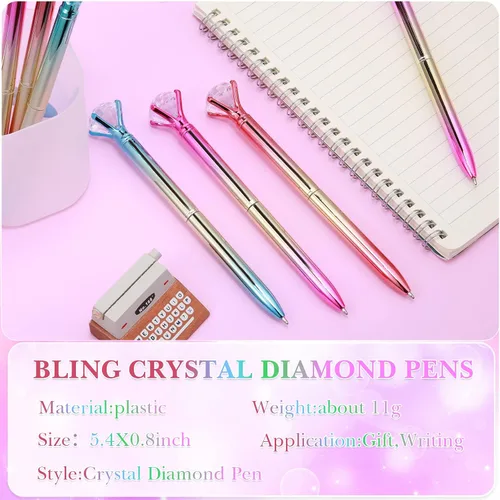 Miniatura 3 de Gersoniel 24 piezas de bolígrafos de diamante de cristal grande con punta de diamante, bolígrafos brillantes de bola negra con pedrería