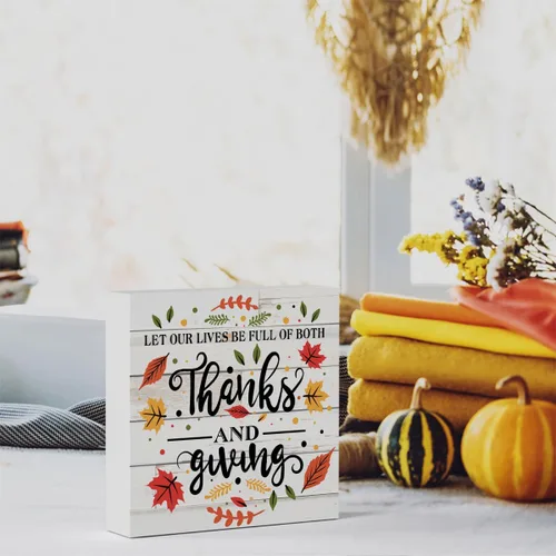 Miniatura 6 de Cartel rústico de madera de Acción de Gracias, caja de madera decorativa de otoño, bonita caja de madera decorativa para pared, escritorio, hogar