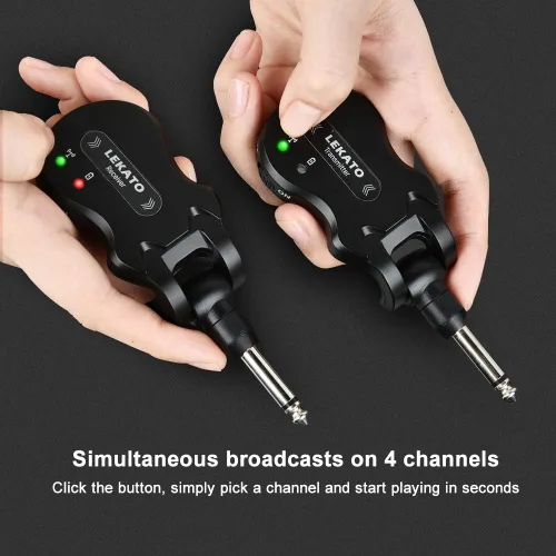 Miniatura 4 de LEKATO Sistema de guitarra inalámbrica 5.8 transmisor de guitarra inalámbrico Receptor de audio recargable Transmisor inalámbrico Receptor de 4 Negro