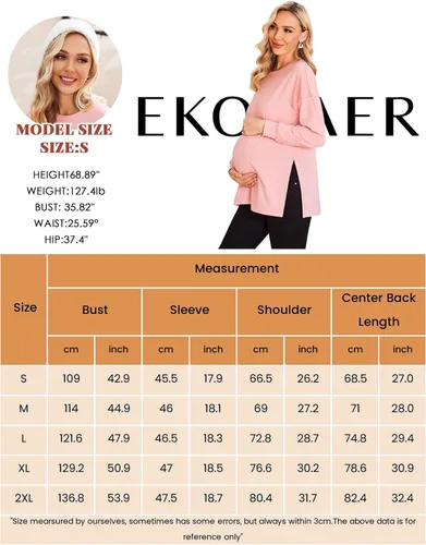 Miniatura 6 de Ekouaer Camisas de maternidad para mujer, manga larga, con abertura lateral, camiseta de embarazo, blusa tipo túnica, ropa casual para mamá