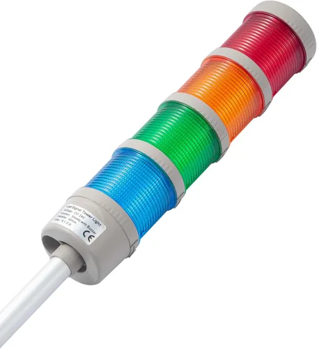 Miniatura 12 de Luz de señal LED Andon de 4 pilas con zumbador, rojo/amarillo/verde/azul, encendido/apagado/flash, interruptor selector ABB, adaptador de corriente