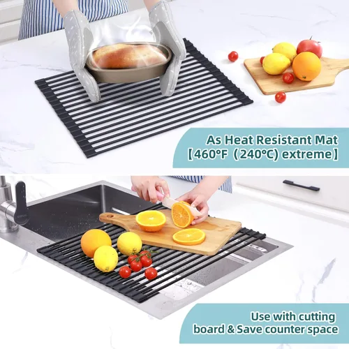 Miniatura 7 de Ohuhu Escurreplatos Enrollables, 16.5" L x 13" A Escurridor de Platos Sobre el Fregadero Estante de Secado Organizador de Fregadero de Cocina