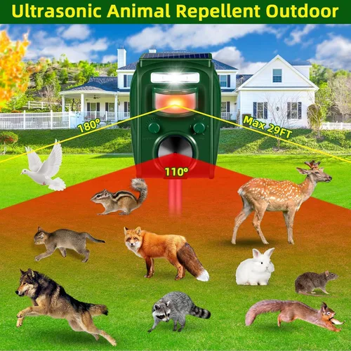 Miniatura 3 de Repelente solar de animales 2025, repelente ultrasónico de animales, repelente al aire libre, impermeable, con 5 modos de frecuencia y luz