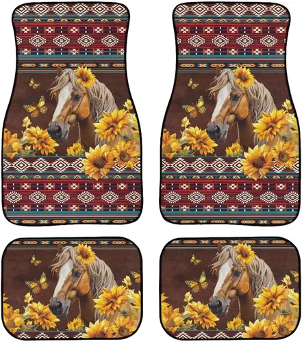 Miniatura 30 de 70S 80S Alfombra de suelo de automóvil con flores hippie y margaritas, 4 piezas, accesorio hippie para automóvil para mujeres, almohadilla de suelo