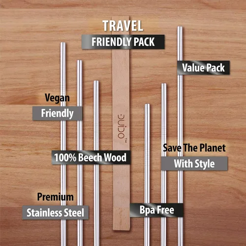 Miniatura 3 de Pajitas reutilizables de acero inoxidable con estuche de madera, paquete de 6, pajitas ecológicas de viaje de 8.5 pulgadas, reutilizables