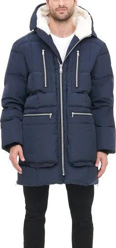 Miniatura 3 de Tommy Hilfiger Parka pesada acolchada con capucha Sherpa para hombre, Blanco