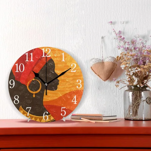 Miniatura 2 de senya Wall Clock African American Woman Silent Non Ticking Operated Round Easy to Read Home Office School Clock