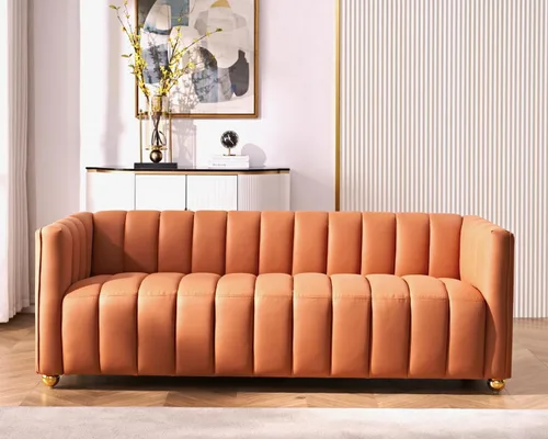 Miniatura 12 de Container Furniture Direct Glam - Sofá Art Deco tapizado de tela con marco de madera maciza de 82.7 pulgadas para sala de estar, oficina, Marfil