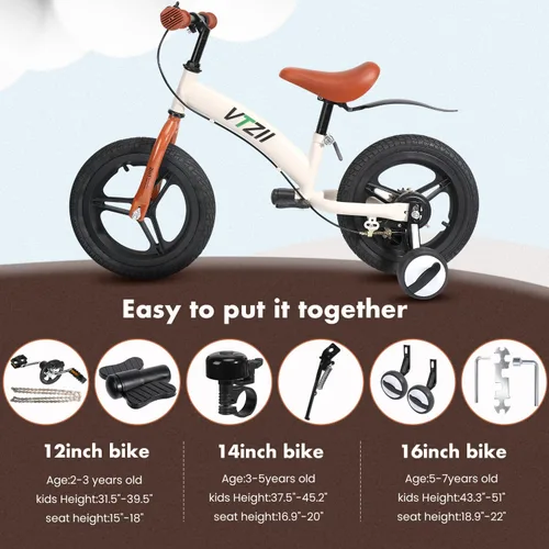 Miniatura 6 de Bicicleta de equilibrio 2 en 1 con pedales, freno, ruedas de entrenamiento, pata de cabra, neumático, para niños de 2-7 años, bicicleta para niños