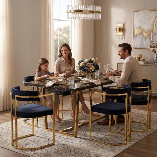Miniatura 11 de Hyfirm Juego de 2 sillas de comedor de barril, modernas sillas tapizadas de comedor Belvet con reposabrazos y patas de metal dorado, silla de cocina