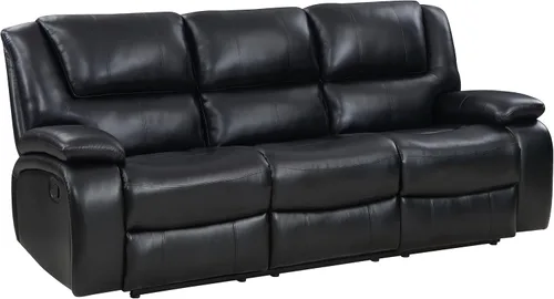 Coaster Home Furnishings Camila - Madera y piel sintética - Sofá reclinable con movimiento manual, brazos acolchados de almohada y asiento Negro