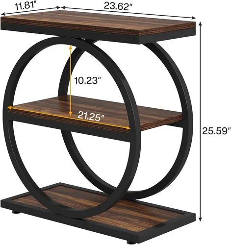 Miniatura 3 de LITTLE TREE Mesa auxiliar de 3 niveles, mesa auxiliar industrial con estantes de almacenamiento, mesa auxiliar de sofá pequeña para sala de estar