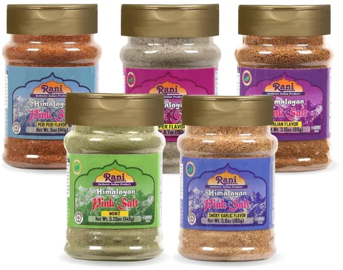 Rani Himalayan Pink Salt Granules 5 in 1 Flavors (Mint, Smokey Garlic, Italian, Pepper, Peri Peri) PET Jar ~ All Natural | Vegan | Gluten Friendly |