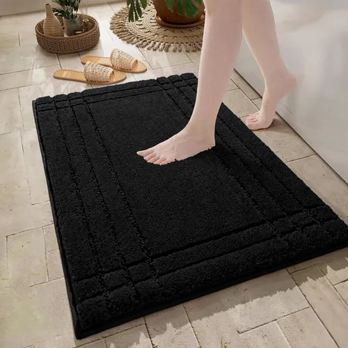 Miniatura 9 de Alfombras de baño negras, pequeñas alfombras de baño antideslizantes, alfombra de baño suave y peluda lavable para bañera y ducha, 18x24