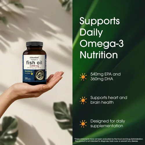 Miniatura 4 de NatureBell Aceite de pescado omega-3 3,000 mg - 240 cápsulas blandas - Apoyo para la salud de las articulaciones, el cerebro y el corazón* - con EPA
