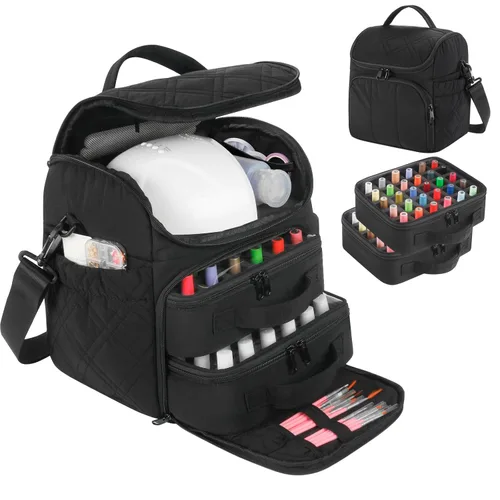Miniatura 21 de FCQQYWZ Organizador de esmalte de uñas con 2 fundas desmontables con capacidad para 60 botellas y lámpara de uñas, organizadores de uñas portátiles