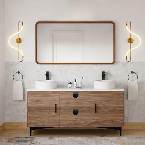 Miniatura 3 de KCO Moderno apliques de pared dorados para interiores, juego de dos apliques de pared largos para pasillo, lámpara de pared de mediados de siglo
