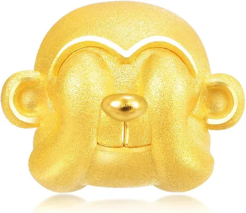 Miniatura 3 de CHOW SANG SANG 999 - Pulsera de oro macizo de 24 quilates con dije de mono sabio See No Evil para mujer 88285C, Metal, no conocido