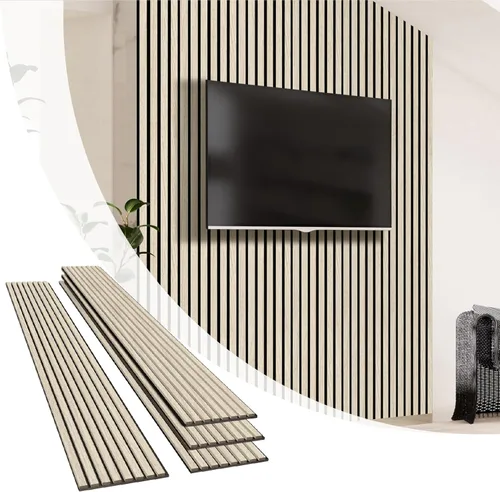 Olanglab - Paquete de 4 paneles de pared 3D acústicos de listones de madera, 94.5 x 12.6 pulgadas cada uno, para decoración de pared interior (roble