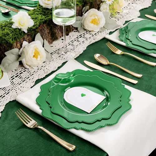 Miniatura 6 de COLOSUS Platos desechables de plástico para fiestas 60 piezas, platos de fiesta de plástico verde, resistentes 30 platos para cena de 10.5” y 30