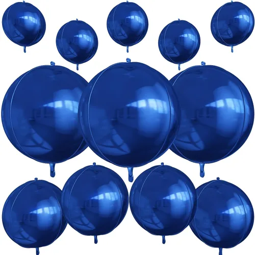 12 globos redondos de aluminio azul marino, globos de helio 4D de 22 pulgadas, 15 pulgadas, 10 pulgadas, globo de aluminio azul metálico para