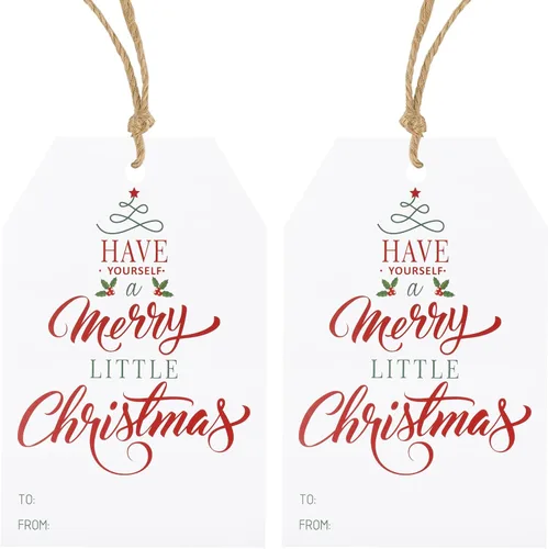Miniatura 13 de Etiquetas de regalo de Navidad de Anwyll con cuerda - 50 piezas etiquetas de arco rosa feliz feliz feliz Navidad para regalos etiqueta de regalo