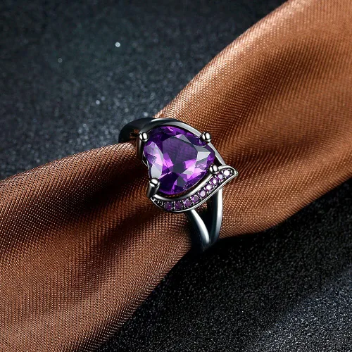 Miniatura 4 de QOBEBOTA Anillo romántico de compromiso chapado en oro de 18 quilates, anillos de eternidad con incrustaciones de corazón rojo, circonita cúbica