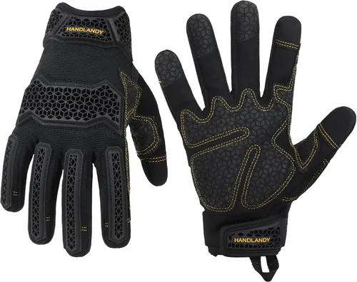 Miniatura 10 de HANDLANDY Mens Work Gloves Touch screen, Utility Mechanic Gloves, Flexible Breathable Fit- Padded Knuckles & Palm Negro rojo